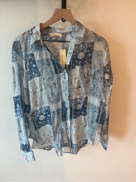 Doe & Rae Tops - Doe & Rae Blue Patchwork Floral Button-Down Shirt